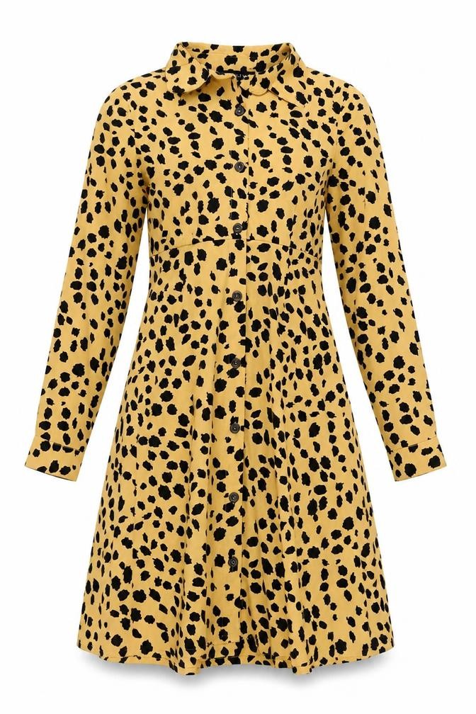 Wednesday's Girl Women's Yellow XS Animal Print Shirt Dress