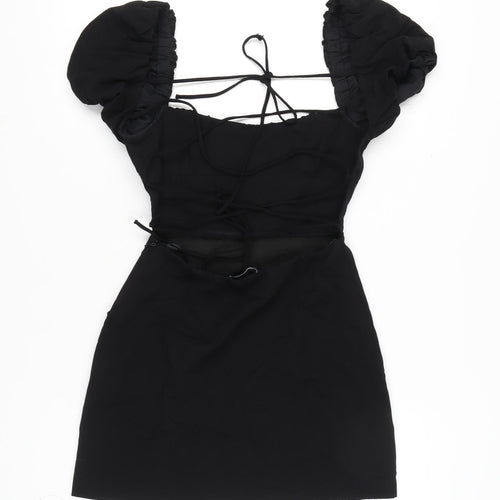 Zara Women's Black Puff Sleeve Dress - Size 12