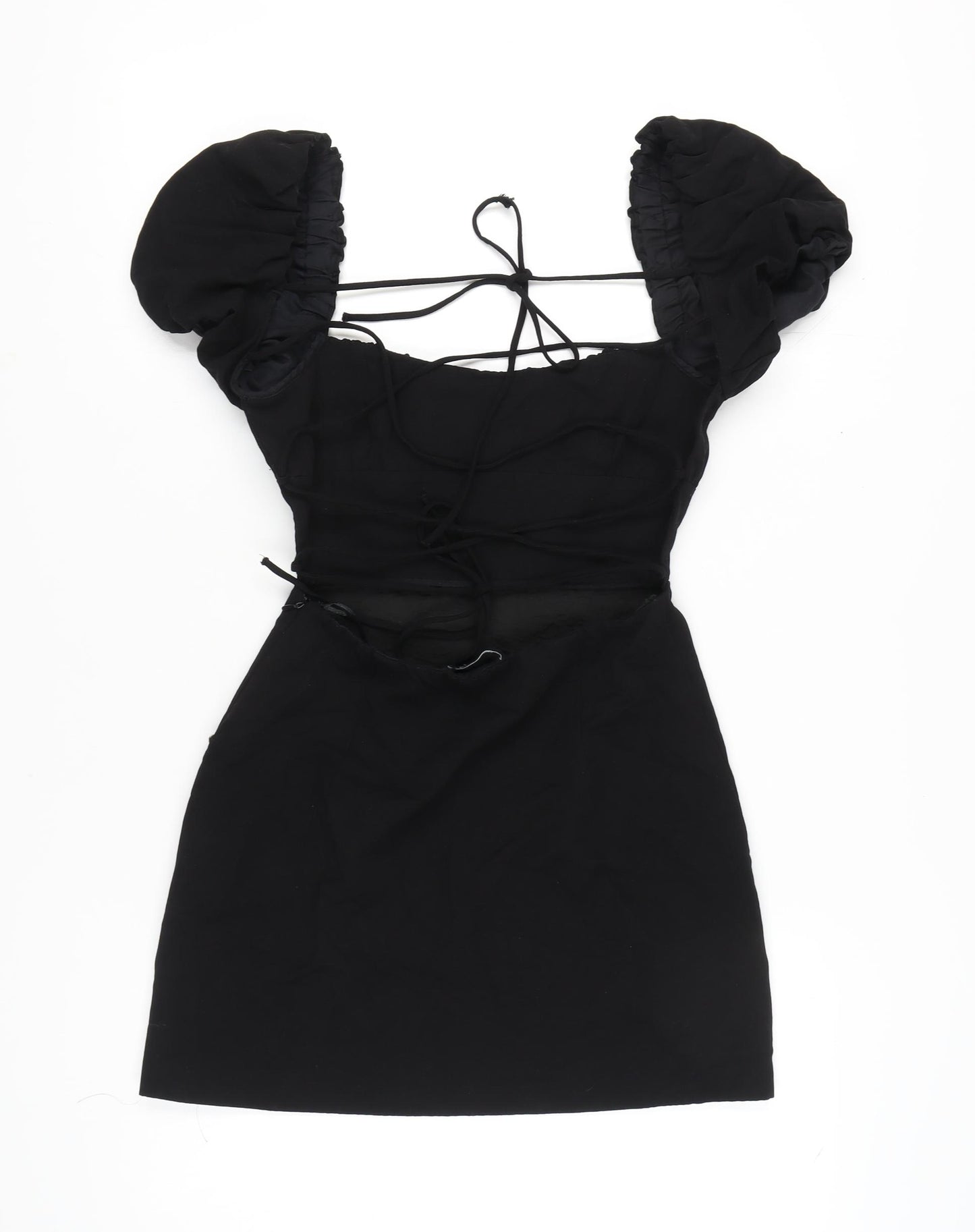 Zara Women's Black Puff Sleeve Dress - Size 12