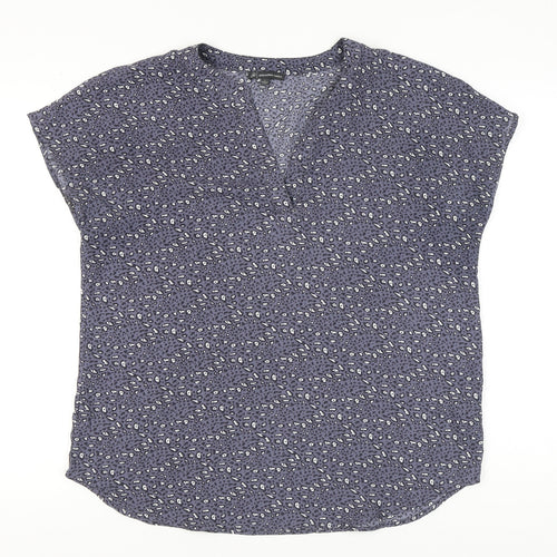 Adrianna Papell Women's Blue Animal Print Blouse L