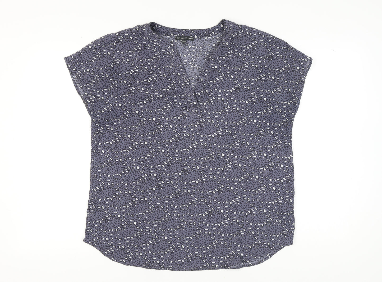 Adrianna Papell Women's Blue Animal Print Blouse L