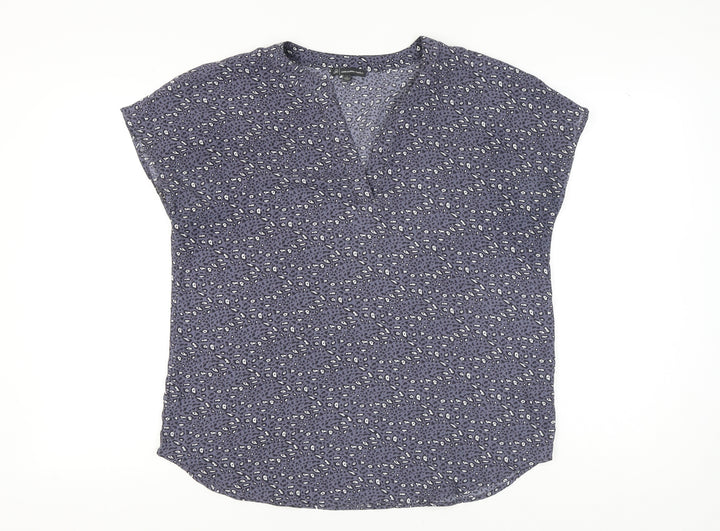 Adrianna Papell Women's Blue Animal Print Blouse L