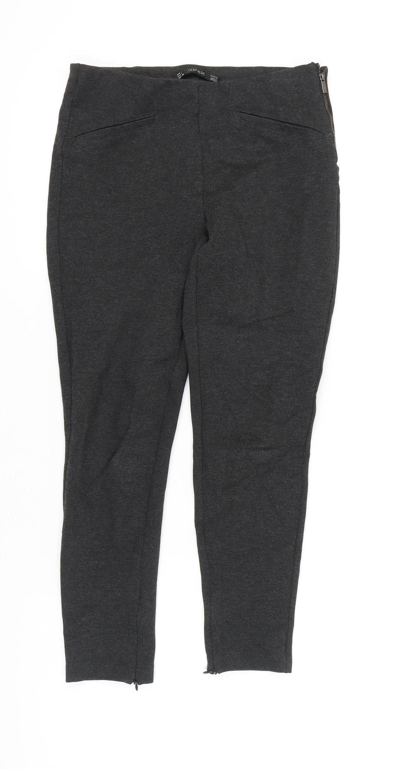 Zara Women Grey L Jersey Mid-Rise Leggings