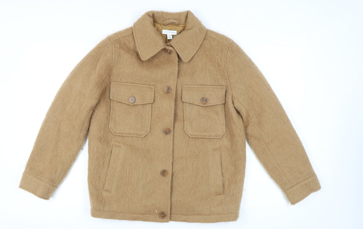 Topshop Women's Beige Mid-Length Button Jacket XS