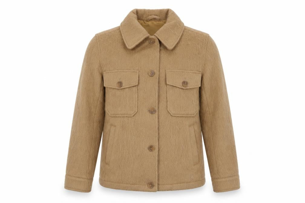 Front view of Topshop Women's Beige Mid-Length Button Jacket XS
