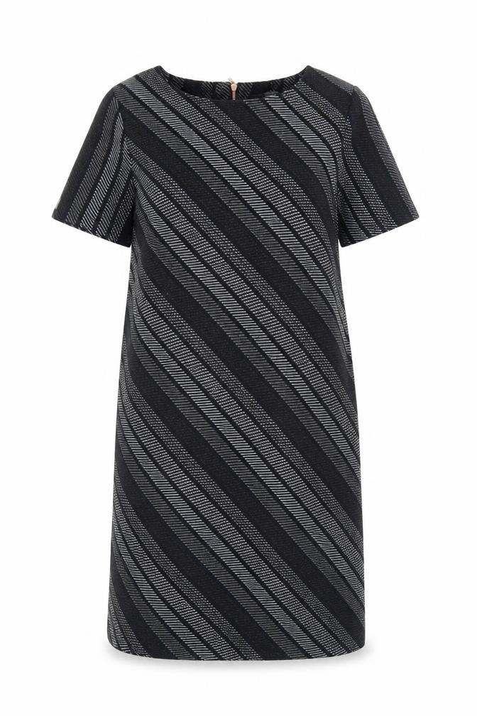 Front view of Next Women's Black Striped Shift Dress, size 10
