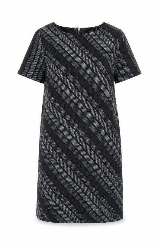 Front view of Next Women's Black Striped Shift Dress, size 10