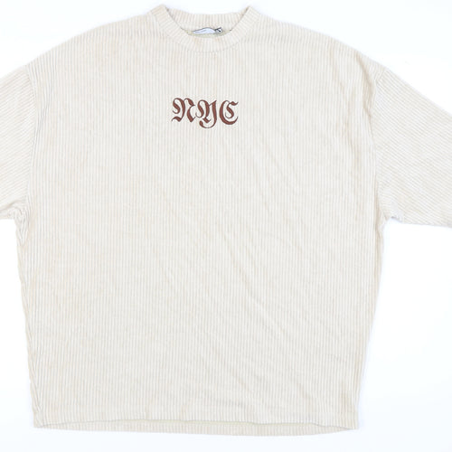 ASOS Men's Beige M Striped T-Shirt, Crew Neck
