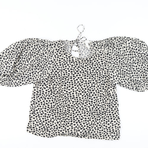 H&M Women's Ivory Floral Blouse, Size S, Puff Sleeve