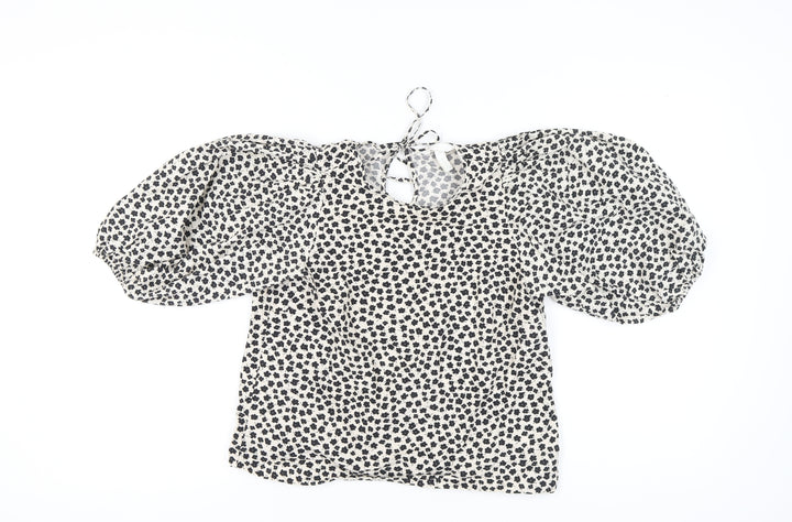 H&M Women's Ivory Floral Blouse, Size S, Puff Sleeve