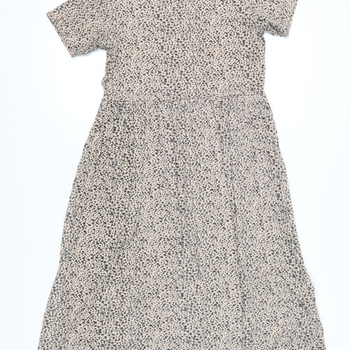 Wednesday's Girl Beige Animal Print Midi Dress S