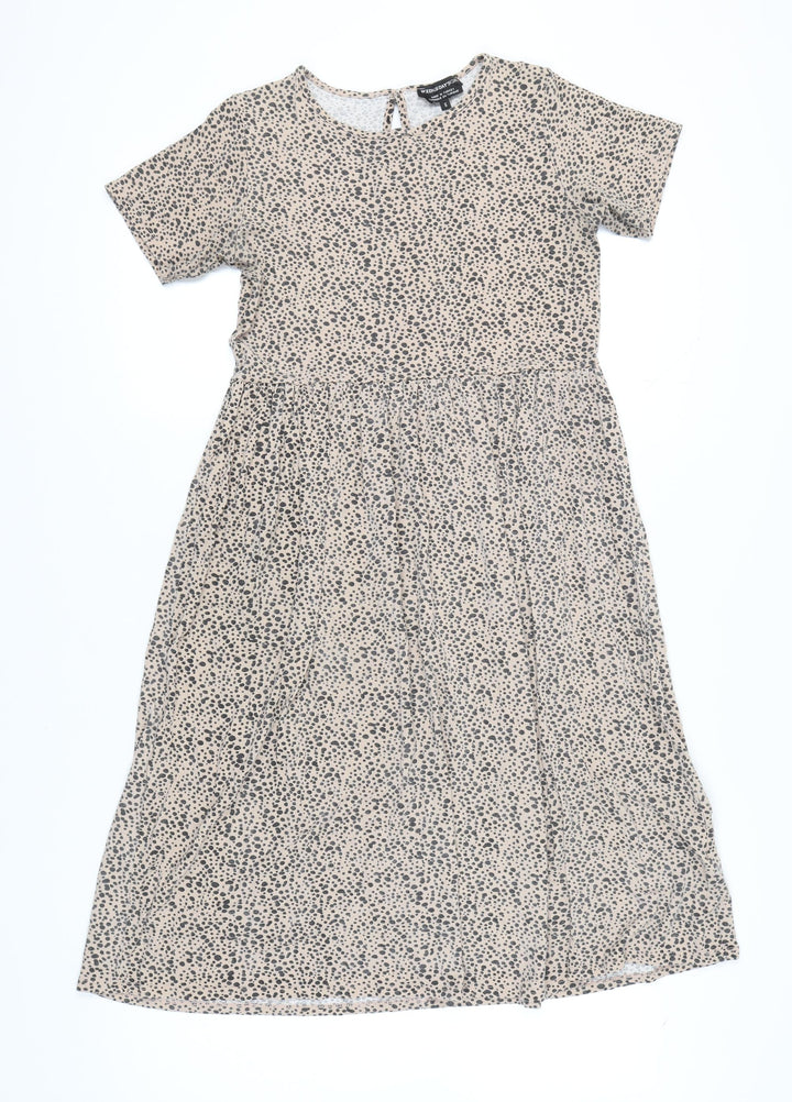 Wednesday's Girl Beige Animal Print Midi Dress S