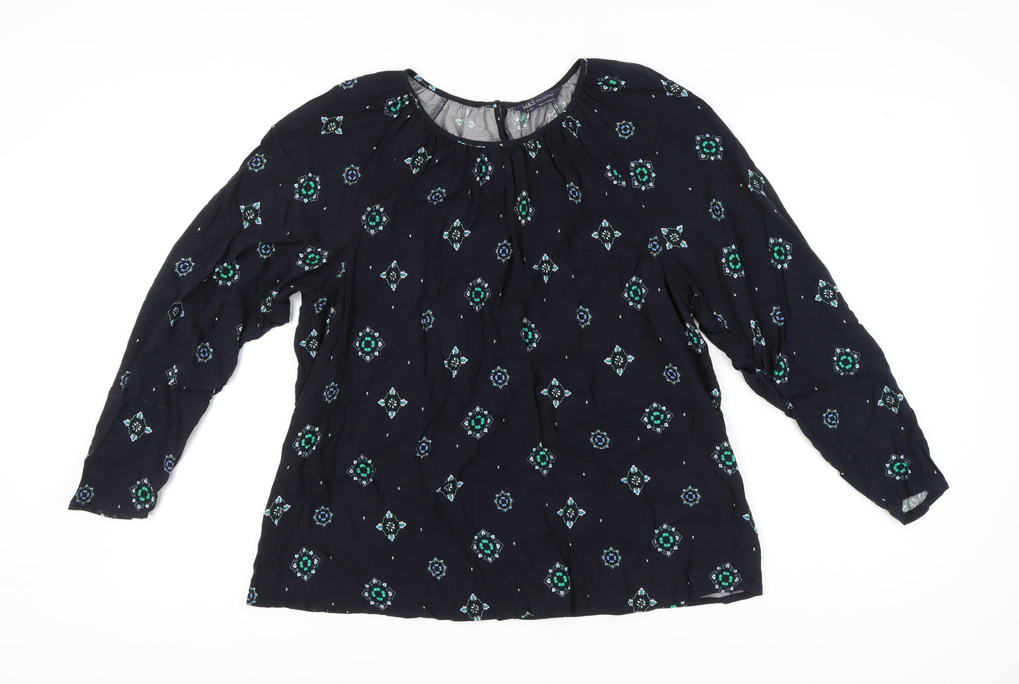 Marks and Spencer Women's Black Geometric Blouse Size 16