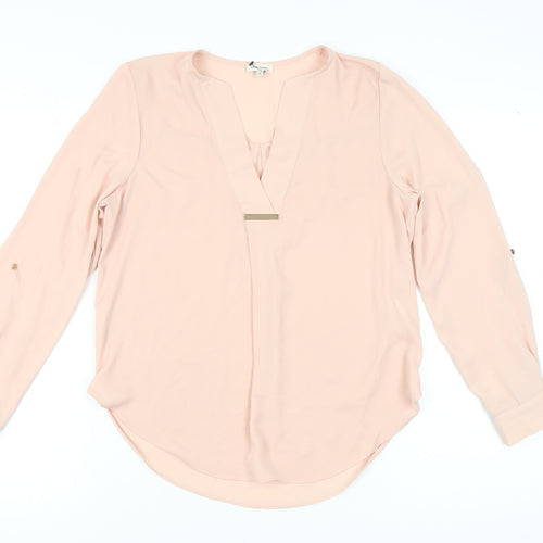 River Island Women's Pink Blouse Size 8 V-Neck Long Sleeve