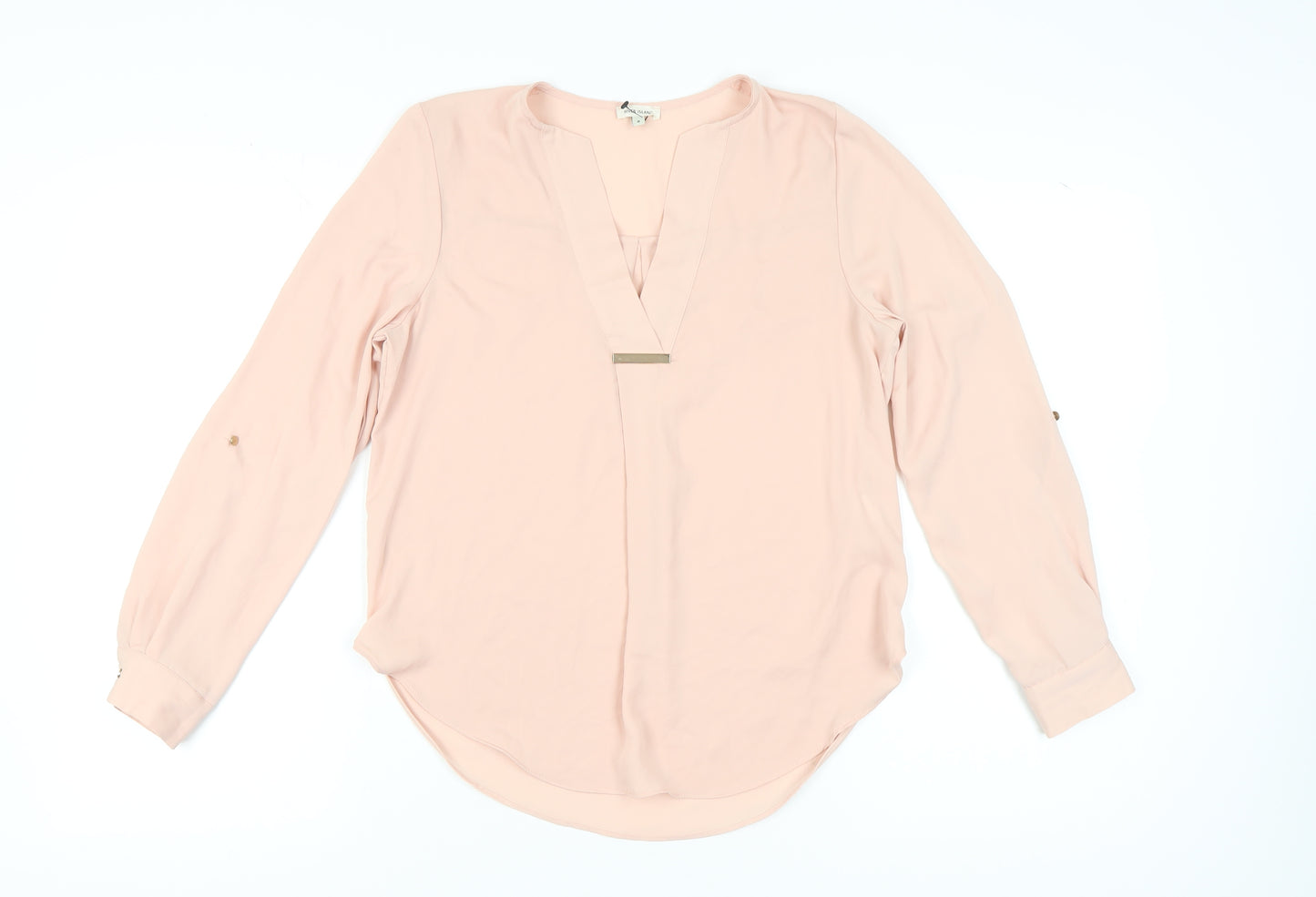 River Island Women's Pink Blouse Size 8 V-Neck Long Sleeve