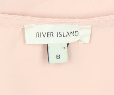 River Island Women's Pink Blouse Size 8 V-Neck Long Sleeve