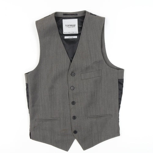 Topman Men's Grey Waistcoat 36 Herringbone Formal