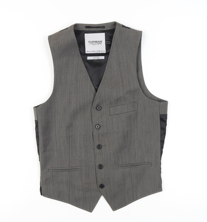 Topman Men's Grey Waistcoat 36 Herringbone Formal