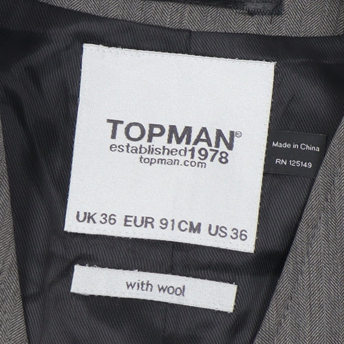 Topman Men's Grey Waistcoat 36 Herringbone Formal
