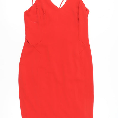 Coast Women’s Red Bodycon V-Neck Dress Size 12