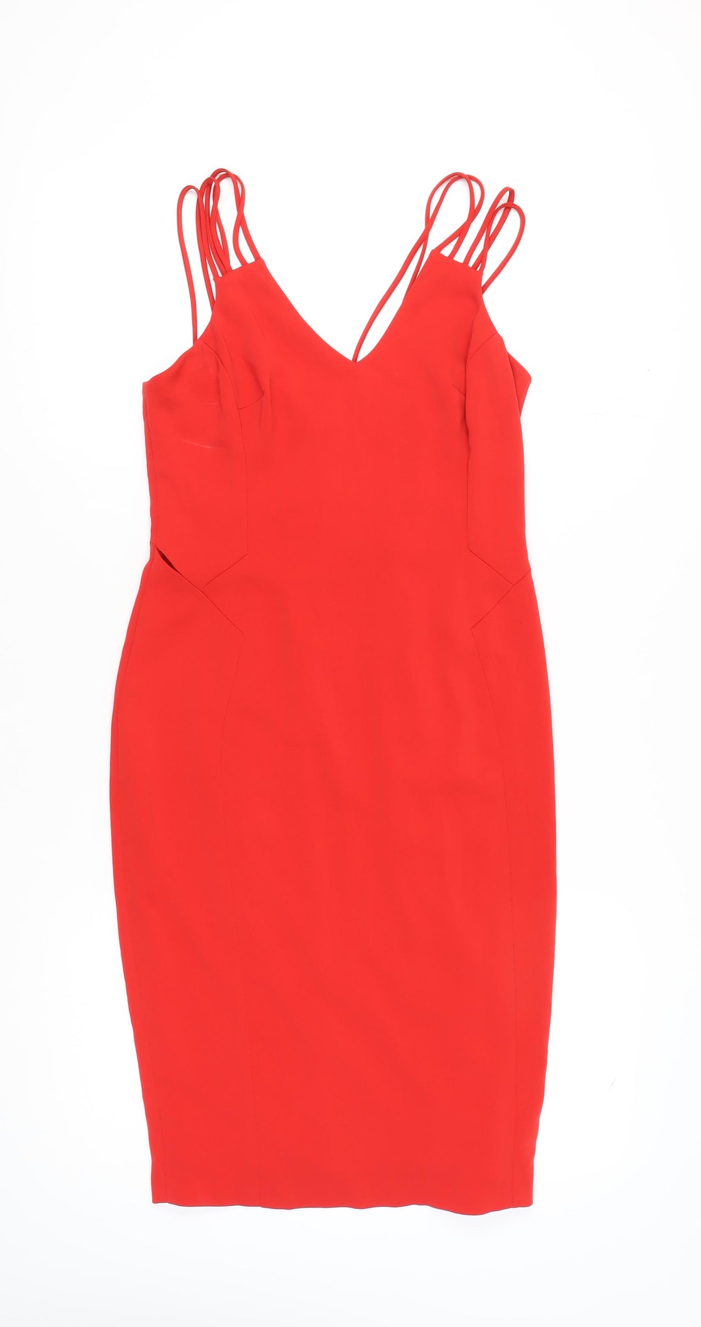 Coast Women’s Red Bodycon V-Neck Dress Size 12