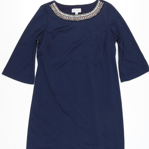 Ronni Nicole Women's Blue Beaded Shift Dress Size 18