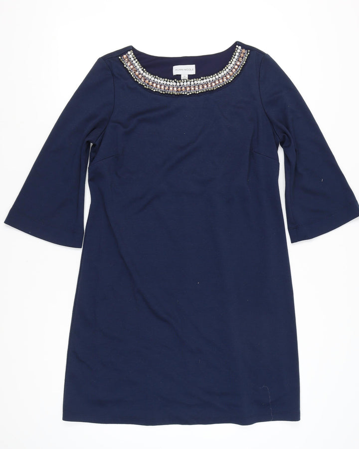 Ronni Nicole Women's Blue Beaded Shift Dress Size 18