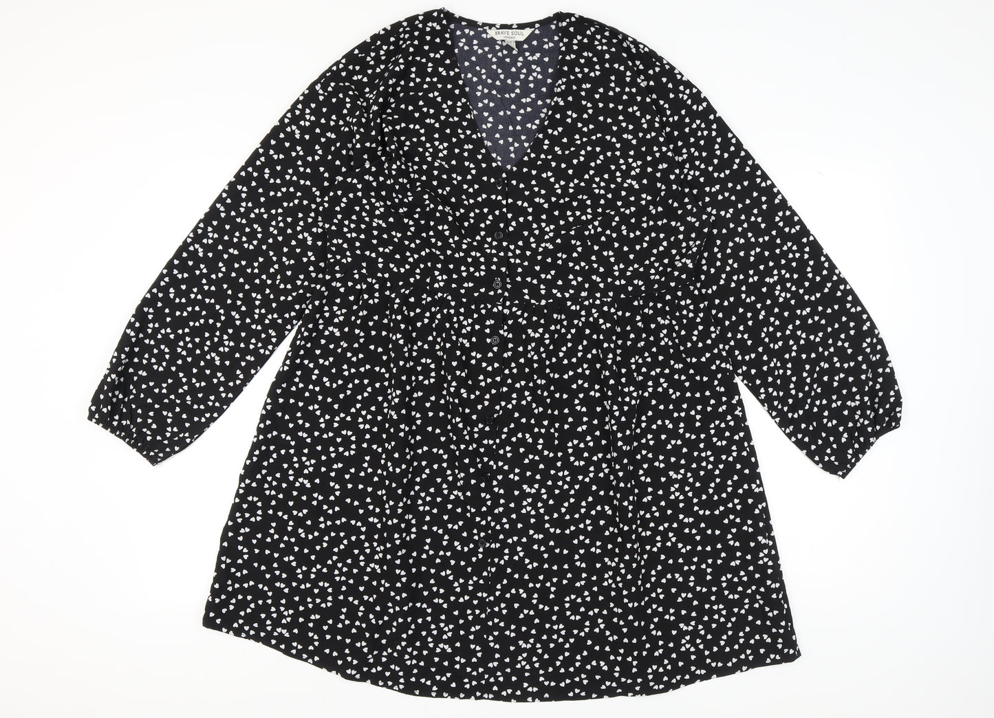 Brave Soul Women's Black Heart Pattern V-Neck Dress L
