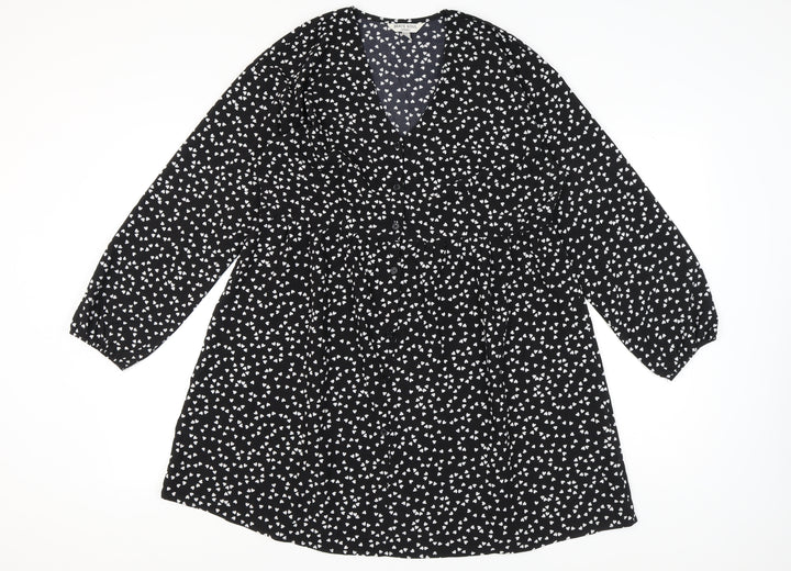 Brave Soul Women's Black Heart Pattern V-Neck Dress L