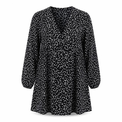 Brave Soul Women's Black Heart Pattern V-Neck Dress L