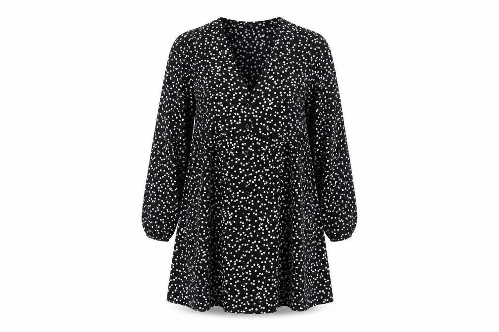 Brave Soul Women's Black Heart Pattern V-Neck Dress L