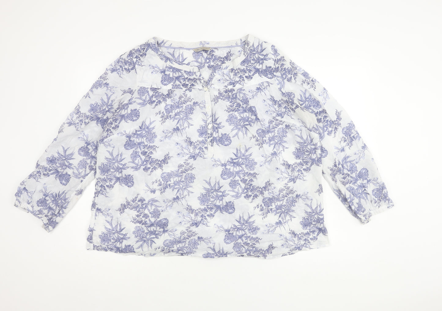 Marks and Spencer Women's Blue Floral Blouse, Size 20