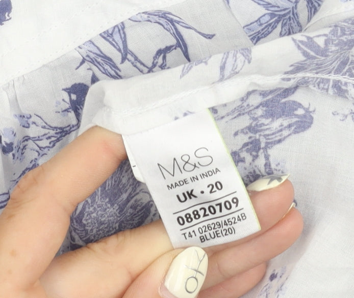 Marks and Spencer Women's Blue Floral Blouse, Size 20