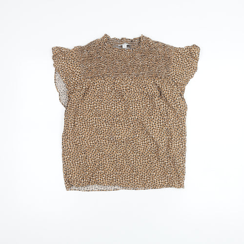Warehouse Women Brown Animal Print Top Size 8
