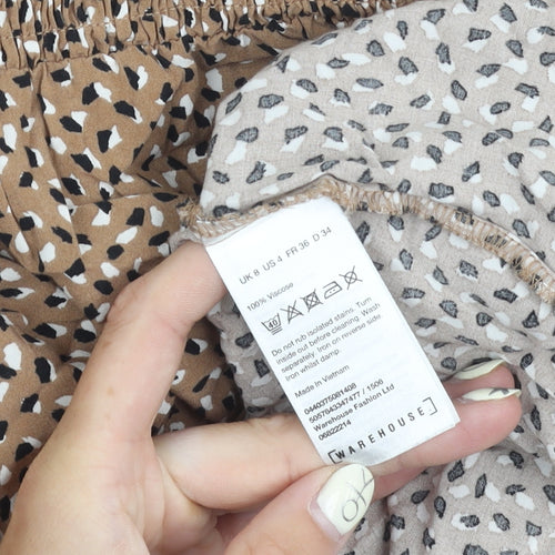 Warehouse Women Brown Animal Print Top Size 8