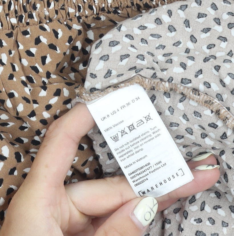 Warehouse Women Brown Animal Print Top Size 8