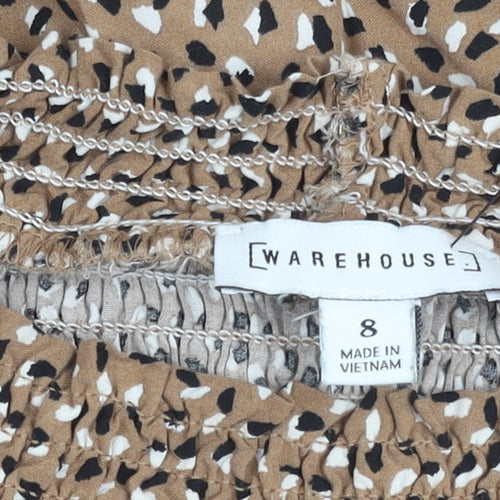 Warehouse Women Brown Animal Print Top Size 8