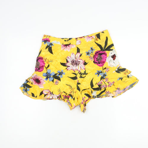 Topshop Women's Yellow Floral Shorts, Size 10, Summer