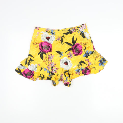Topshop Women's Yellow Floral Shorts, Size 10, Summer