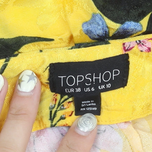 Topshop Women's Yellow Floral Shorts, Size 10, Summer