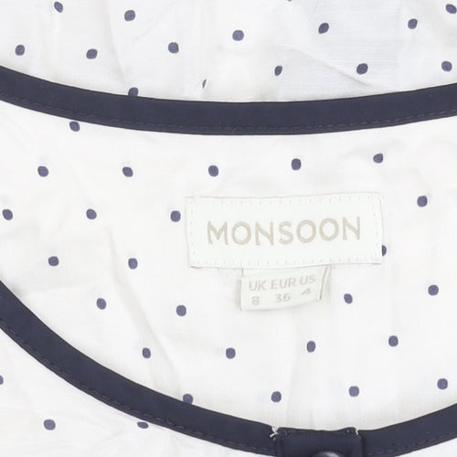 Monsoon Women's White Polka Dot Blouse Size 8