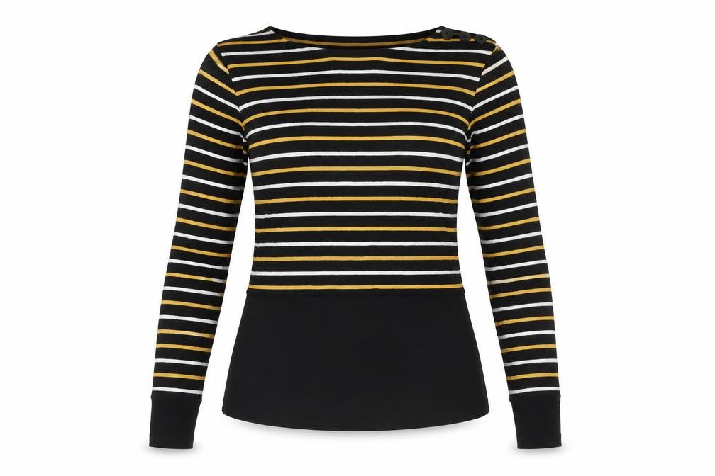 Front view of Warehouse Women's Black Striped Top, size 10