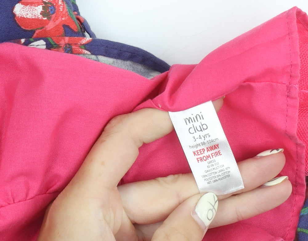 Mini Club Girls Floral Blue Dress 3-4 Years Sleeveless