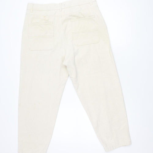 Bershka Women's Ivory Relaxed Cotton Trousers