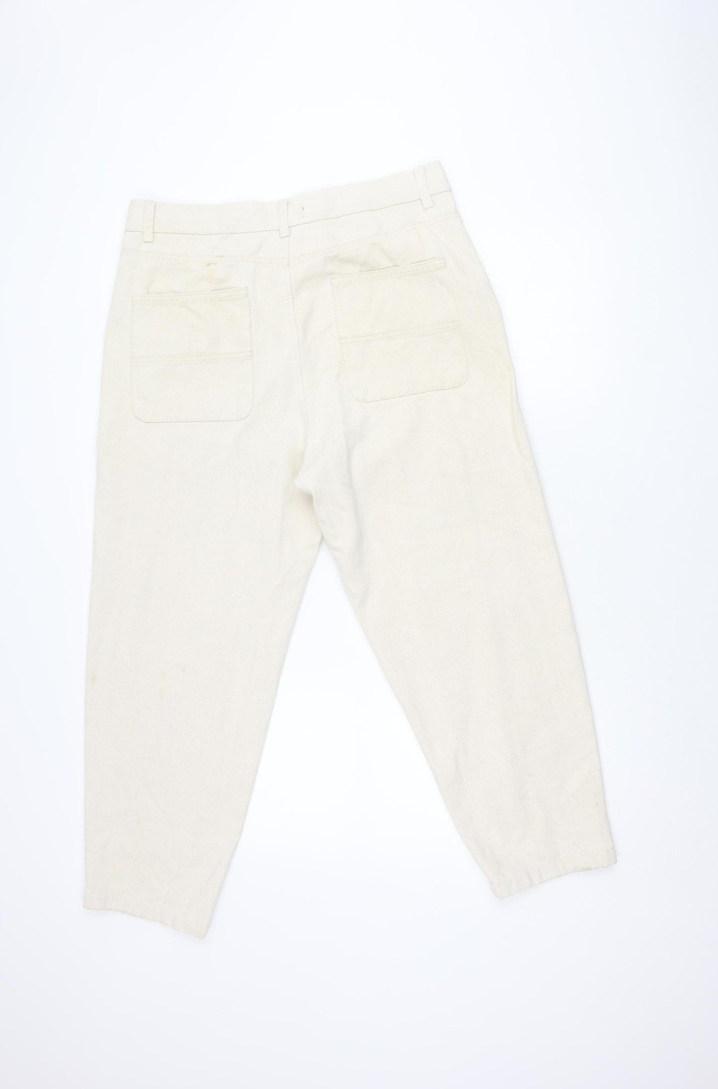 Bershka Women's Ivory Relaxed Cotton Trousers