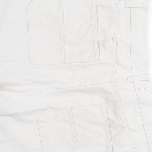 Bershka Women's Ivory Relaxed Cotton Trousers