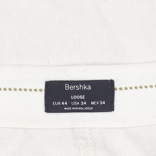Bershka Women's Ivory Relaxed Cotton Trousers