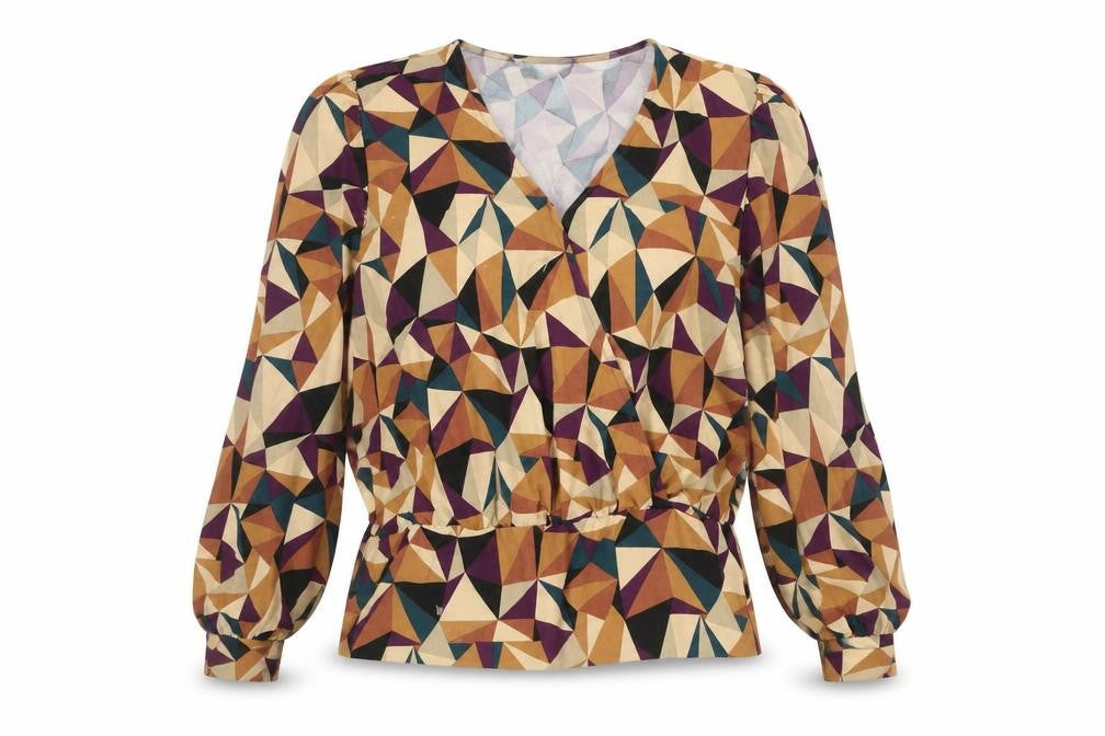 Front view of Blue Vanilla Women's Multicoloured Wrap Blouse, M