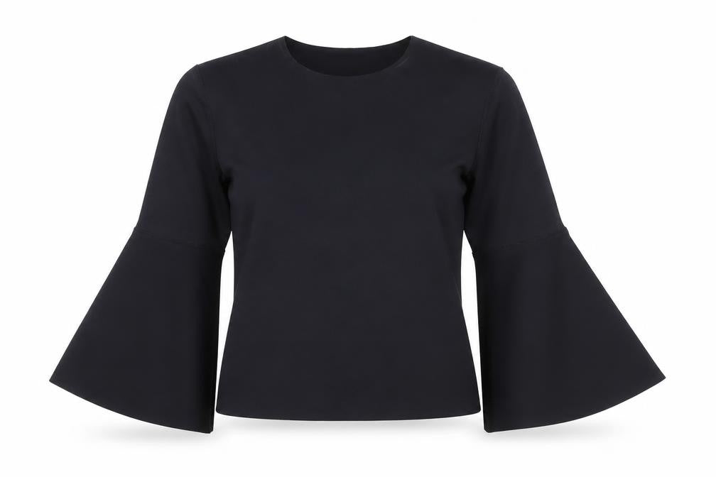 Front view of Topshop Women's Black Bell Sleeve Top, size 8