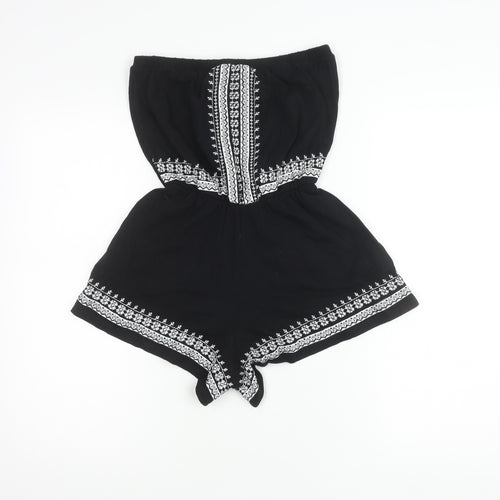 Topshop Women's Black Embroidered Playsuit, Size 6